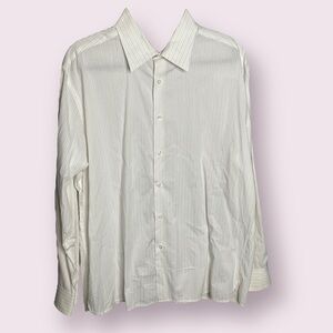 Perry Ellis White Striped Button Down Dress Shirt Long Sleeve Size XL